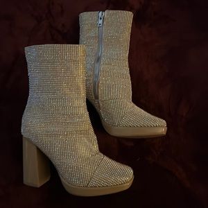 Sharp Cream, Tan, full sequins booties